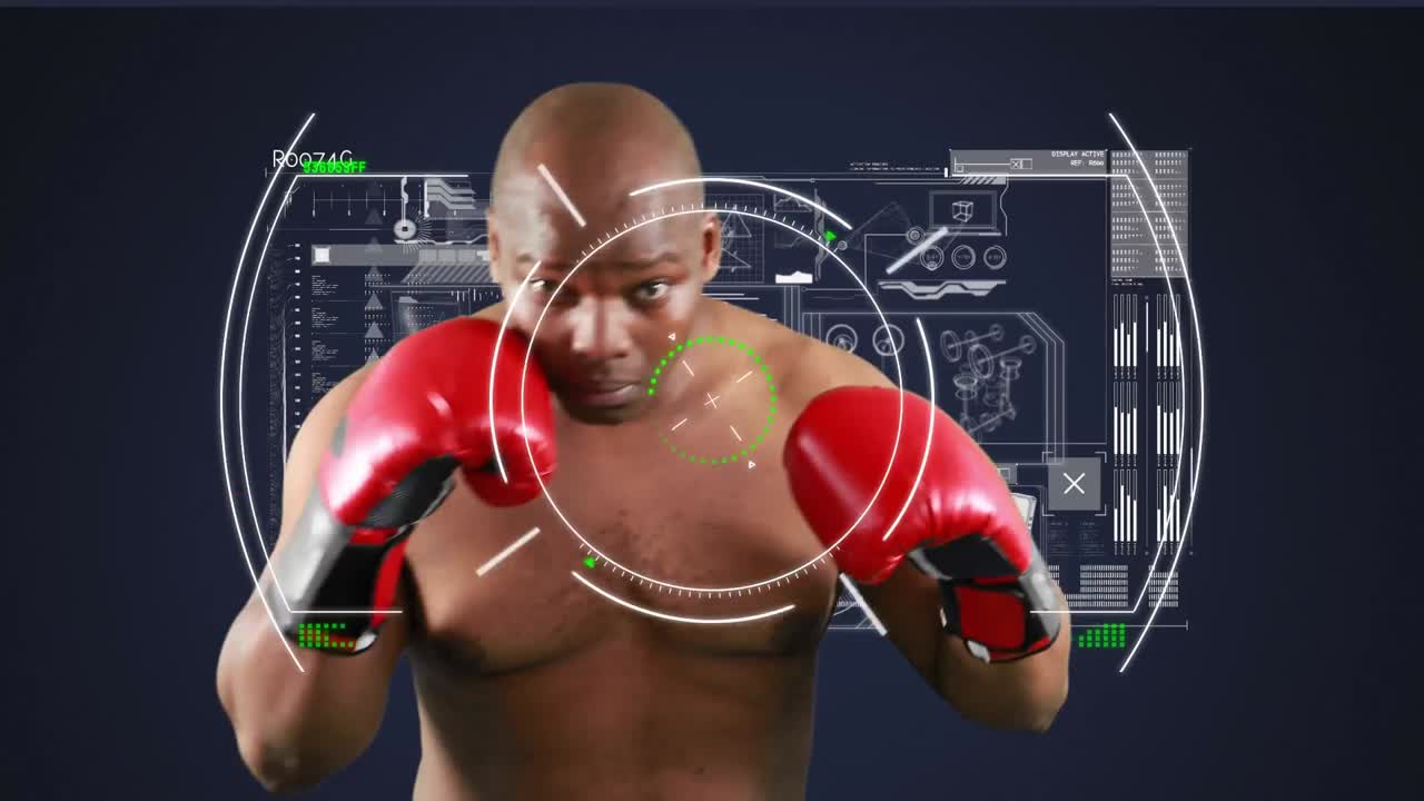 animación de boxeador masculino con escaneo de alcance y procesamiento de datos