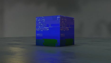 Digital-glitch-cube-on-grey-background-with-lights