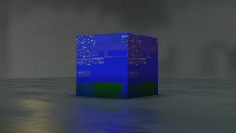 cubo de falla digital sobre fondo gris con luces