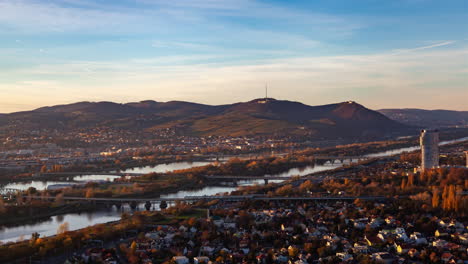 vienna skyline and river in autumn