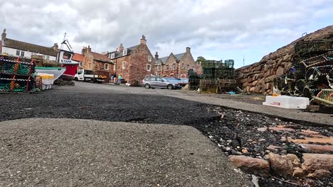 harbor construction with fishing gear in crail, scotland