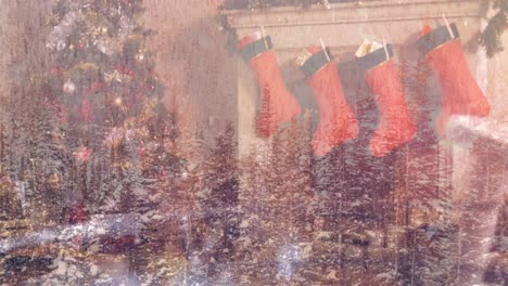 animación de paisajes de invierno sobre decoraciones de navidad