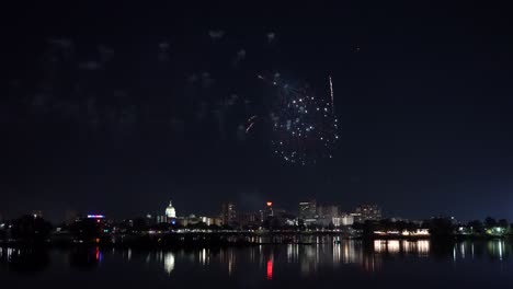 harrisburg, pennsylvania - july 4, 2022: fireworks over the capital city of harrisburg, pennsylvania from across the susquehanna river