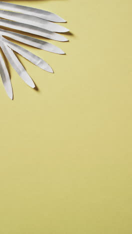 vertical video of white leaves with copy space on yellow background