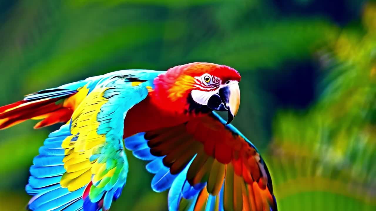 Vibrant Scarlet Macaw in Flight