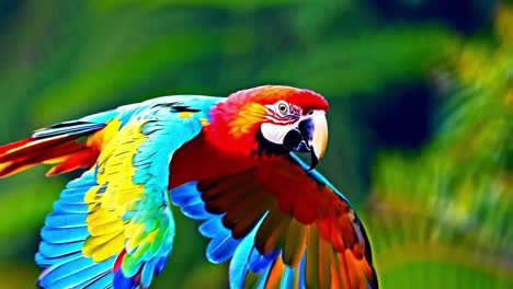 vibrant scarlet macaw in flight