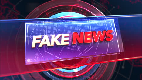 animation text fake news and news intro graphic with circles and world map in studio abstract background