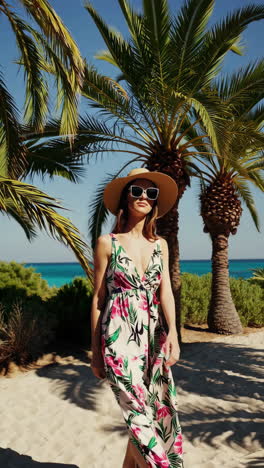 una mujer disfrutando de unas vacaciones en una playa tropical.