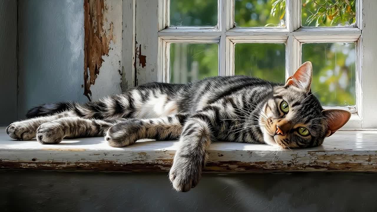 창문 밖을 바라보는 창문 에 누워 있는 고양이
