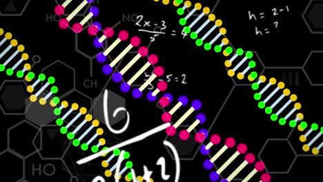 animation of scientific data processing and dna strands spinning