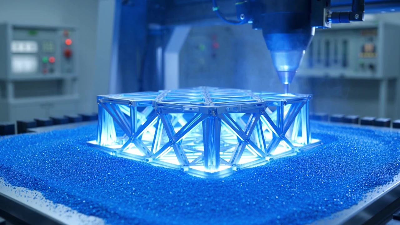 Industrial Laser Sintering 3D Printer Creating a Metal Lattice Structure