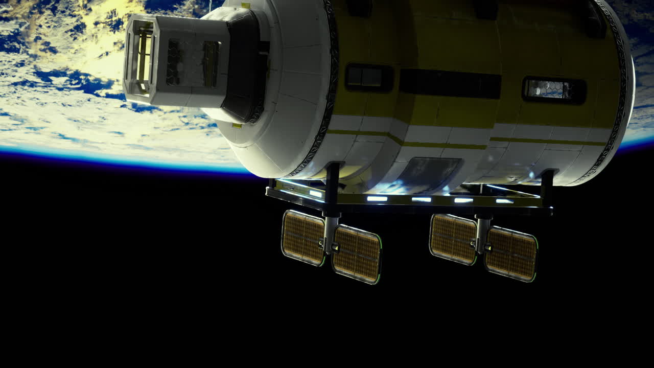 Satellite structure or spacecraft in orbit with earth visible in background