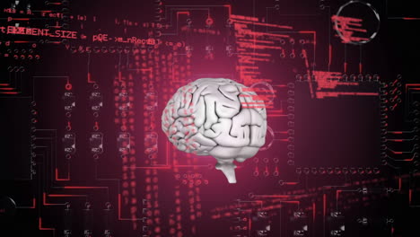 cervello grigio che ruota sulla scheda di circuito del computer