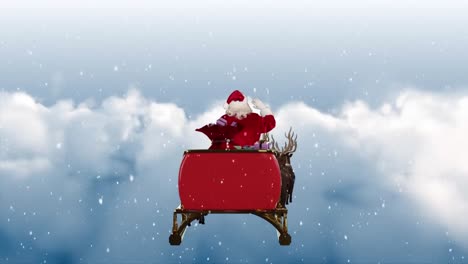 Animation-of-snow-falling-over-christmas-santa-claus-in-sleigh-with-reindeer