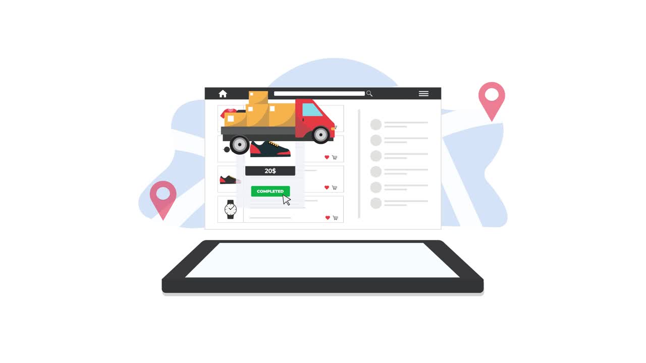 Online Shopping and Product Delivery Process on a Digital Tablet