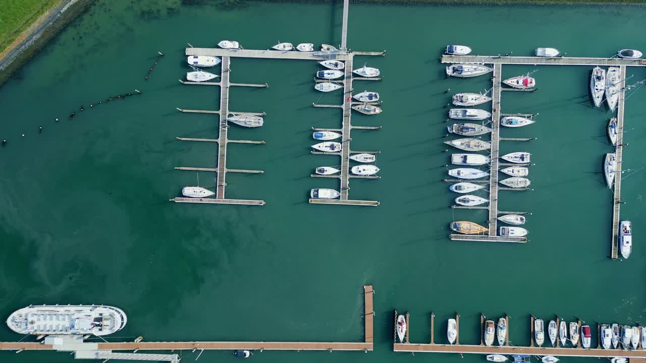 Top down view of the boats in the harbour
