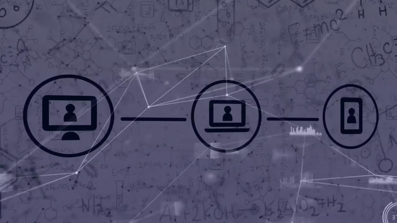 анимация сети соединений с изменяющимися иконами и числами