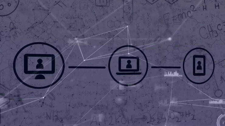Animation of network of connections with icons and numbers changing