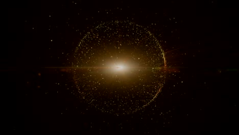 seamless loop, loopable animation motion background flying golden and fire particles in circle shape, light beams.