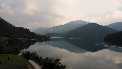 Aerial-view-over-the-Ledro-lake,-Trentino,-Italy