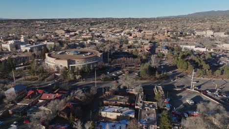 new mexico state capitol building in santa fe, new mexico with drone video pulling back in a circle