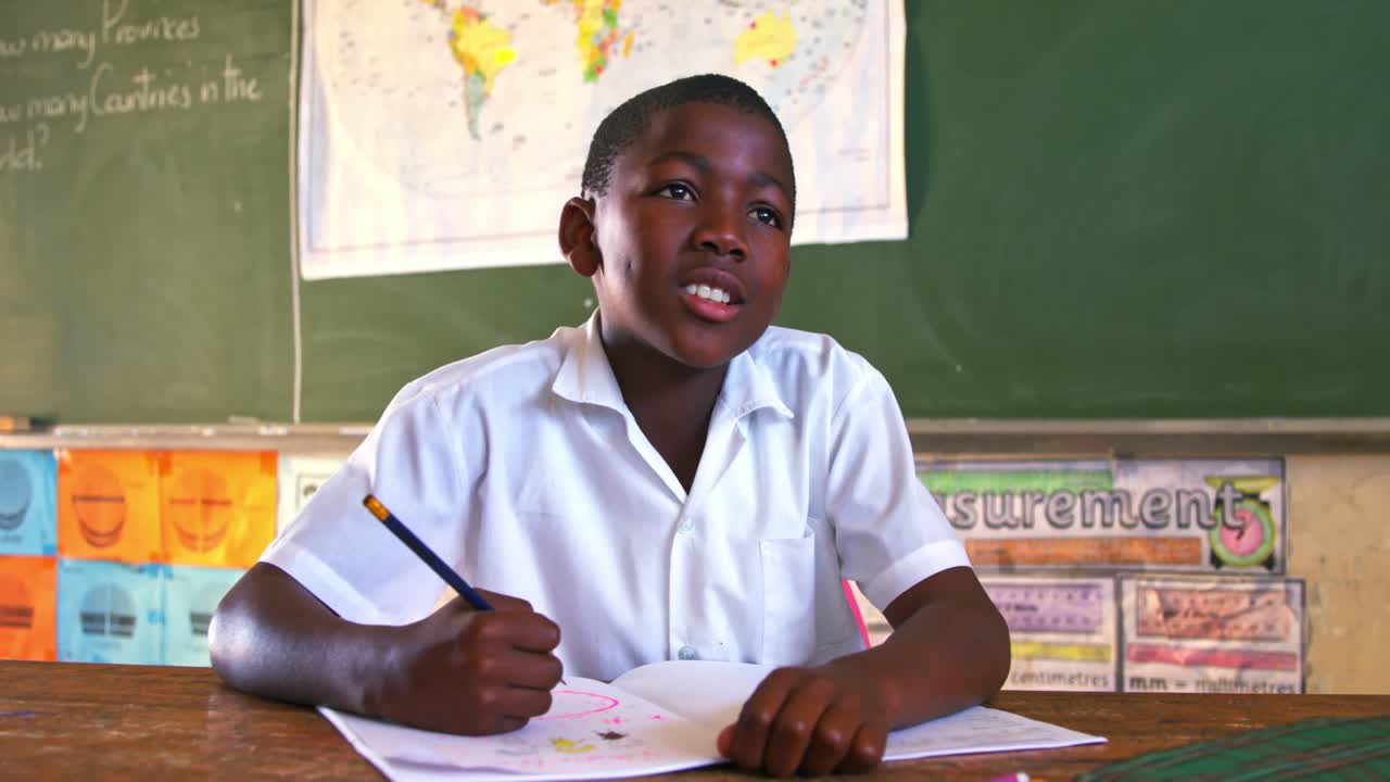 Schoolboy in a lesson at a township school 4k