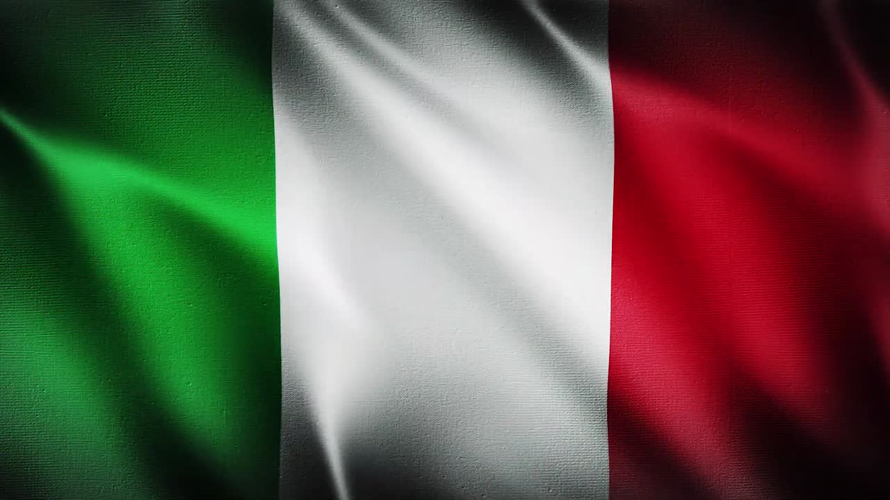 Bandiera dell'Italia che sventola sullo sfondo.