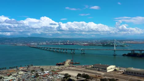 San-Mateo-Hayward-Bridge-Connecting-San-Francisco-Bay-Area-to-Foster-City,-California---Aerial-Drone-Panning-View