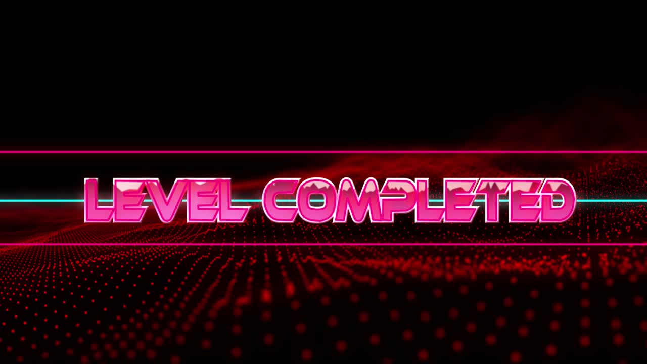 검은색 배경에 레벨 완료 텍스트의 애니메이션