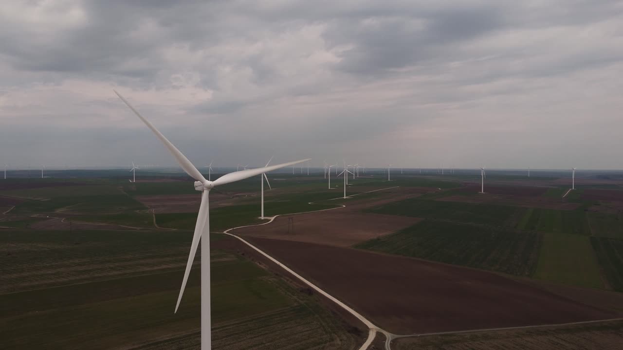 Aerial View Of Wind Power Farm. Green Energy