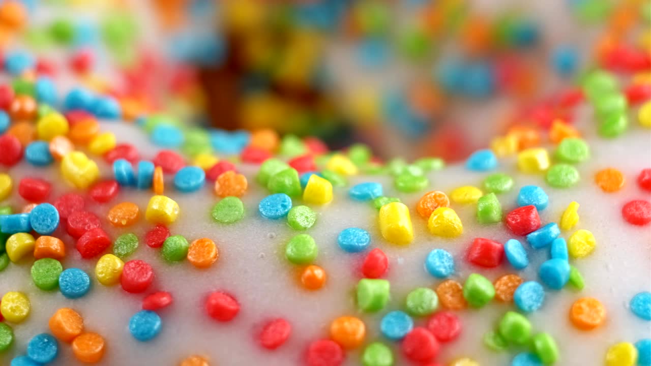 delicioso rosquilla dulce rosquilla giratoria. rosquilla de colores. primer plano en 4k, uhd