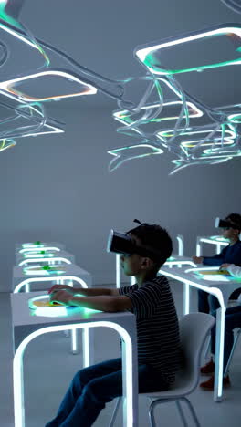 children experiencing virtual reality in a modern classroom