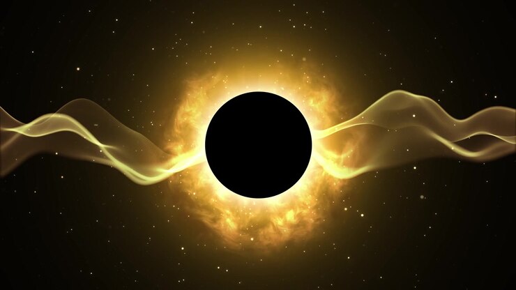 Golden ribbons mysterious circular portal fire particles radiant light music visualization luxury