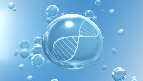 clean water drop and revolving dna on blue bubble loop background