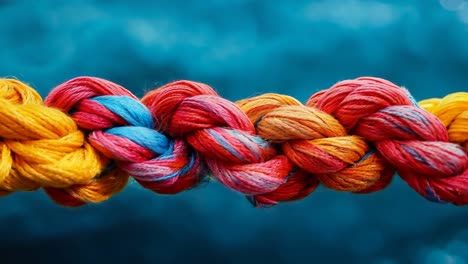 a close up of a colorful rope on a blue background