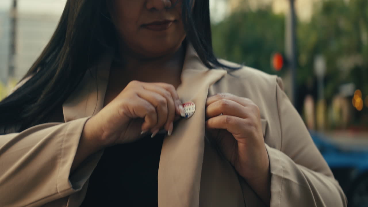 Woman Wearing I Voted Button