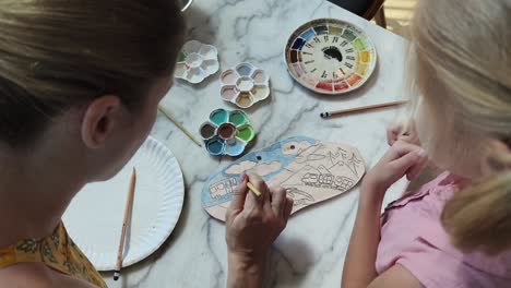 mother and daughter painting a ceramic plate