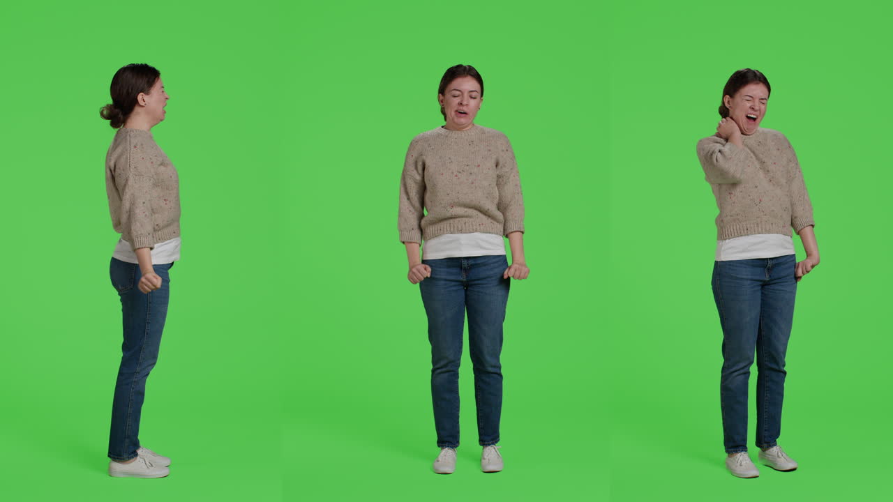 A collection of studio shots featuring a frustrated and upset woman