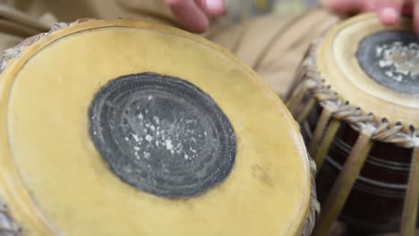 closeup of tabla, a pair of twin-hand drums from the indian subcontinent