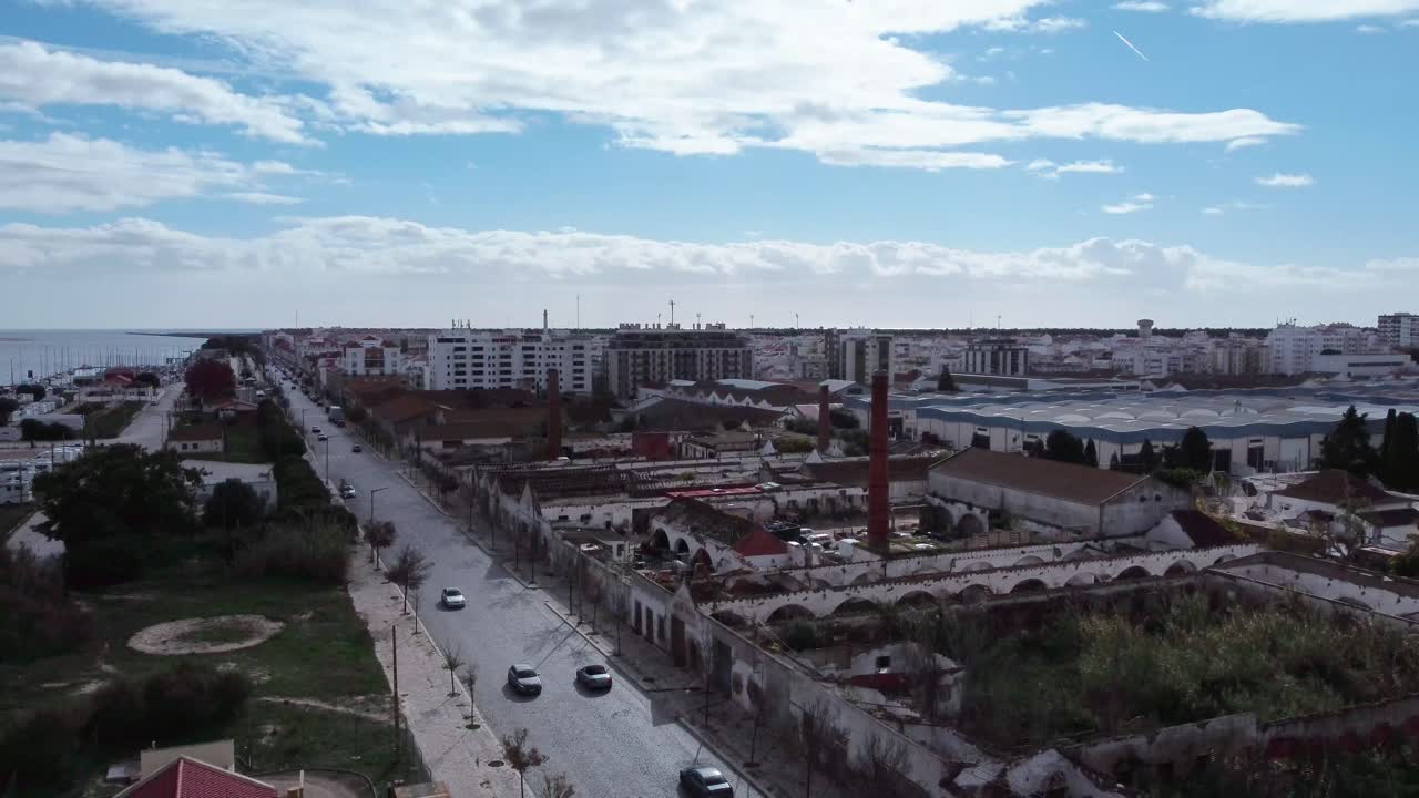 Aerial view of the old and historic Ramirez canning factory in Vila Real de Santo António (Algarve, Portugal)