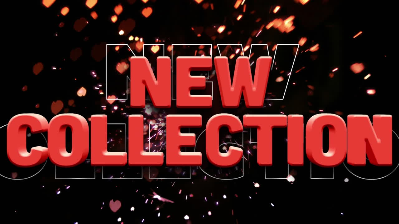 анимация текста новой коллекции над светящимися красными сердцами