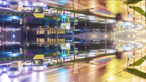 transporte futurista con lapso de tiempo 4k tráfico flip movimiento intersección coches noche