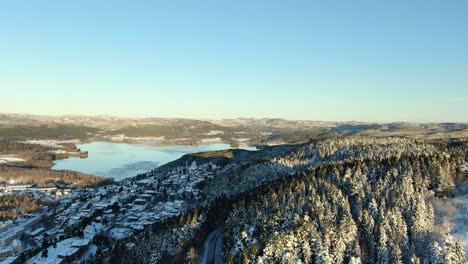 an aerial footage of a maridalen lake in oslo, norway