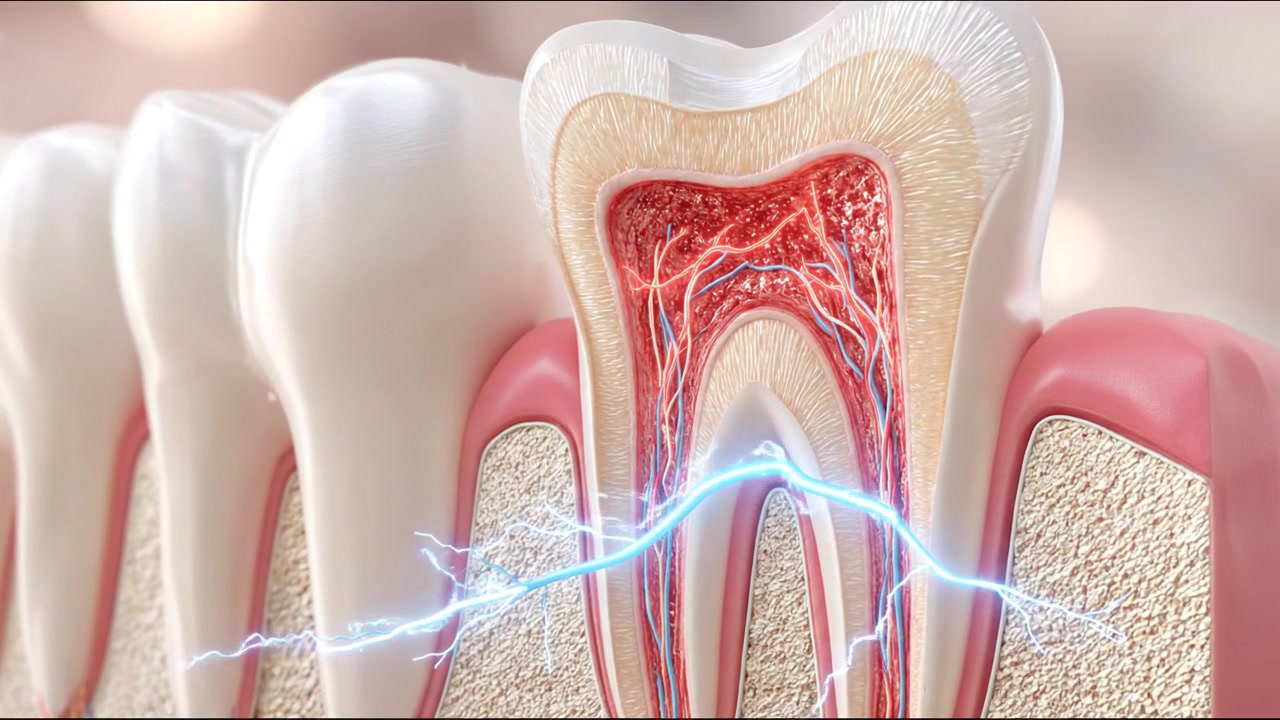 Human Tooth Cross Section Showing Enamel Dentin and Root Anatomy in Detailed Scientific Footage