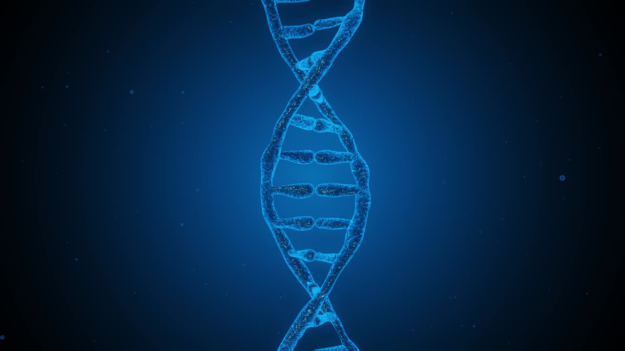 animación 3d de la molécula de adn. la lente se desliza de abajo hacia arriba.