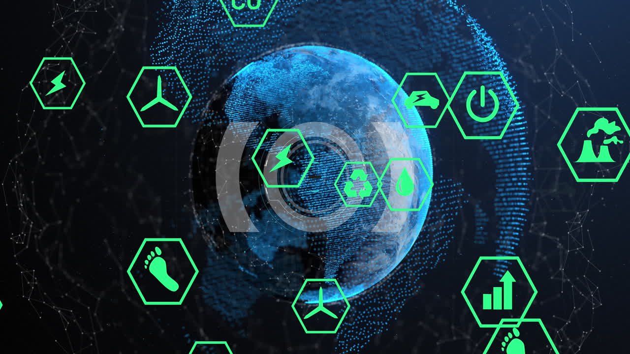 전 세계 연결의 생태 및 녹색 에너지 아이콘의 애니메이션