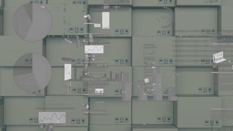 animación de estadísticas y procesamiento de datos en cajas de cartón