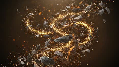 A Captivating Display of Leaves and Sparkles Creating a Beautiful Swirl Effect in a Magical Atmosphere, Emphasizing Nature&#039;s Elegance and Charm