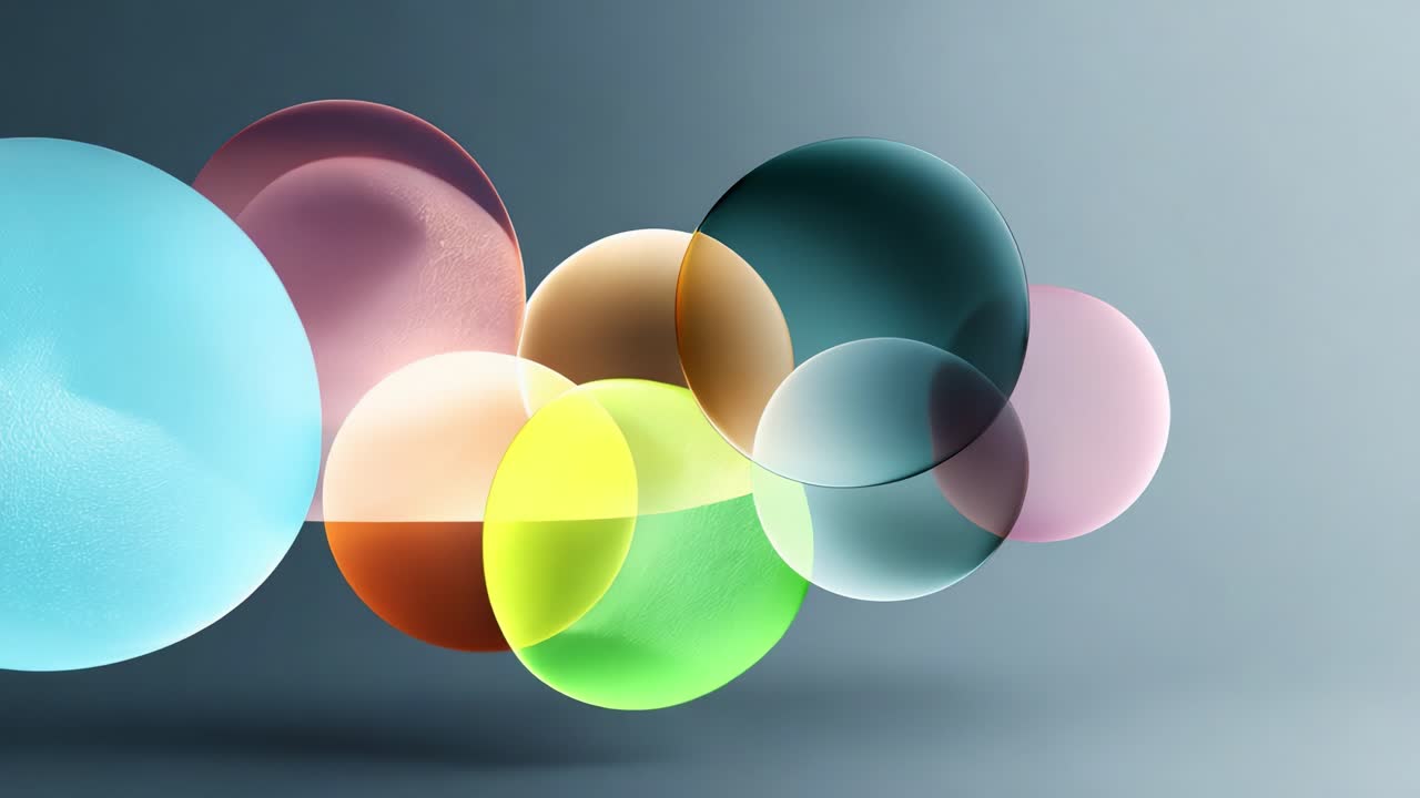 A mesmerizing display of colorful translucent spheres, showcasing various sizes and shades that evoke a sense of depth and creativity, floating gracefully against a subtle background