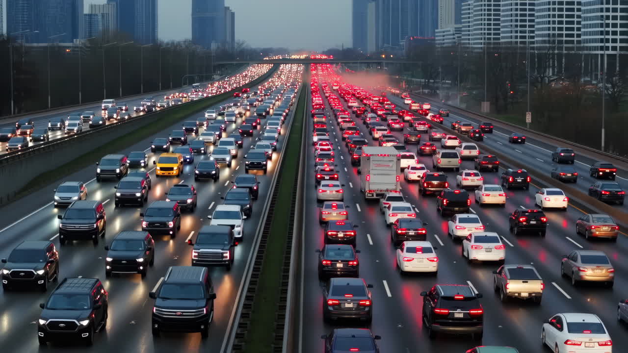 Heavy Highway Traffic at Dusk
